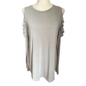 CHERISH Long Sleeve, Ruffled Cold Shoulder Top - Grey M